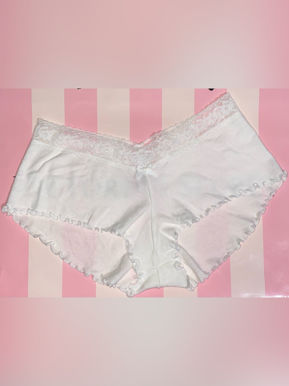 New Vintage Victoria's Secret lace boyshort Y2K panties white cotton ruffle